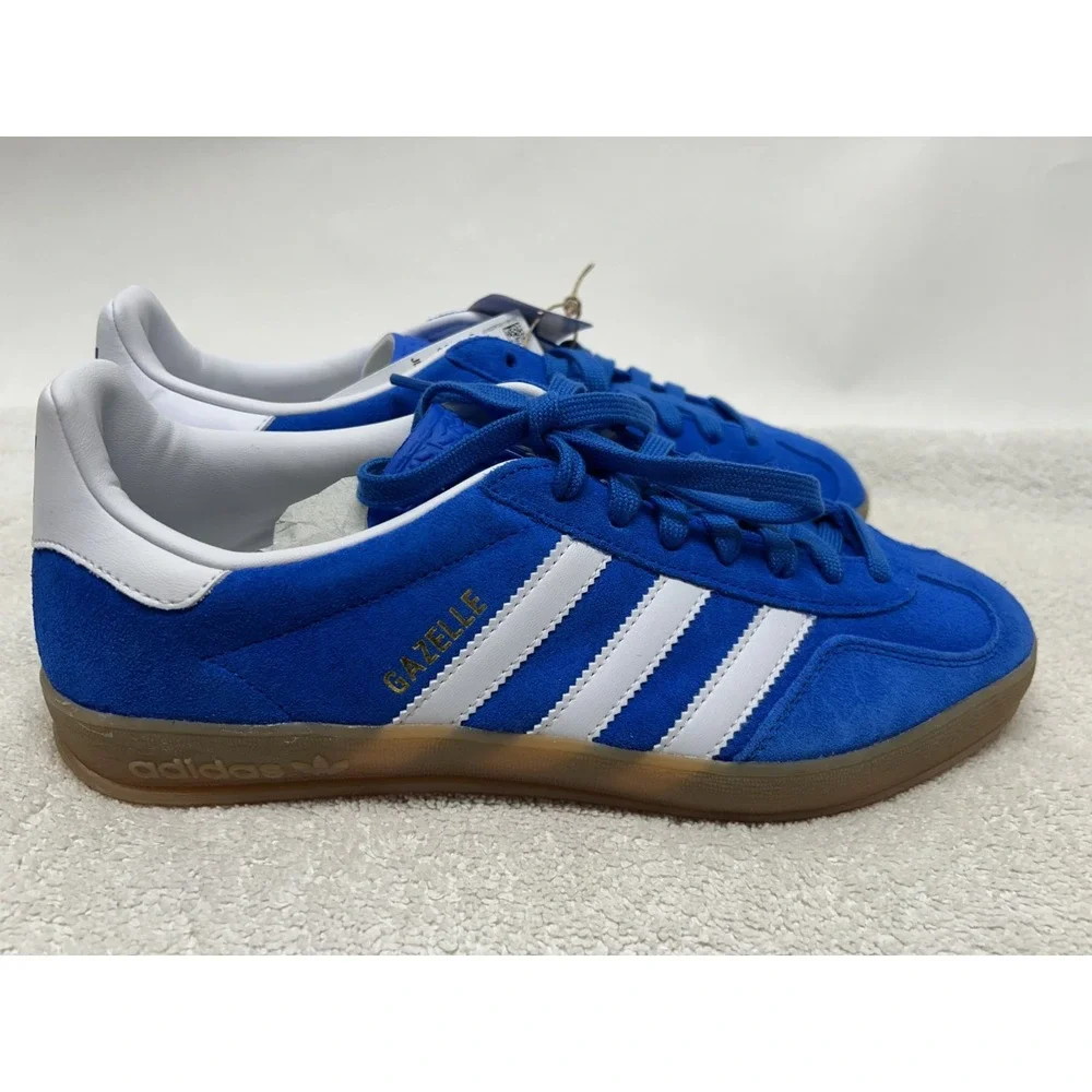 Adidas Mens Size 9 W's 10.5 Blue Bird/Cloud White/Gum Sole Gazelle Indoor Shoes